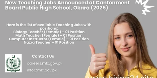 New Teaching Jobs Announced at Cantonment Board Public High School, Okara